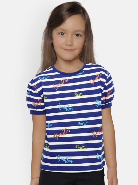 

United Colors of Benetton Girls Blue & White Striped Top