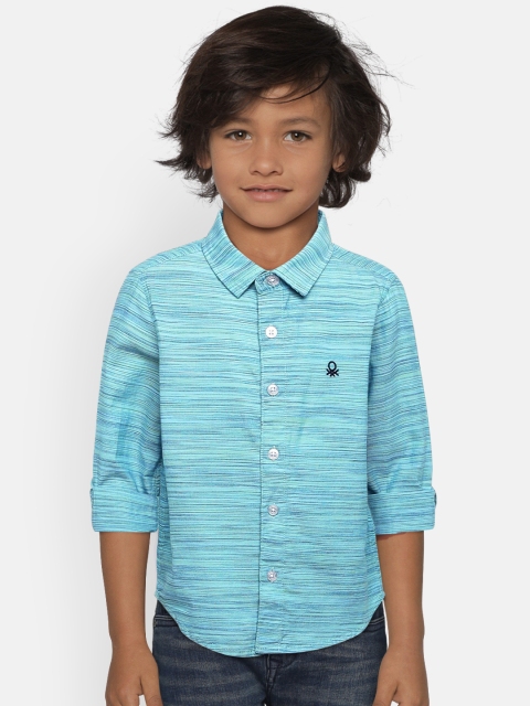 

United Colors of Benetton Boys Blue & Sea Green Self-Design Casual Shirt
