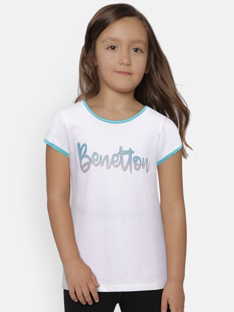 

United Colors of Benetton Girls White Printed Round Neck T-shirt