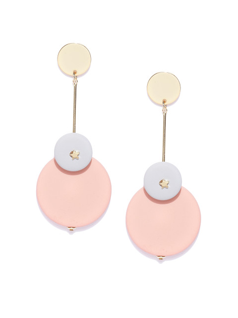 

KARATCART Peach-Coloured & Grey Gold-Plated Circular Drop Earrings