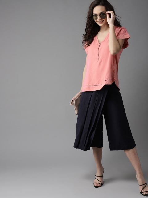 

HERE&NOW Women Peach-Coloured Solid Boxy Top
