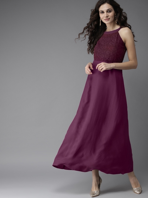 

Moda Rapido Women Aubergine Lace Detail Maxi Dress, Purple