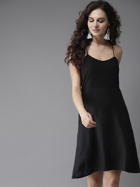 

Moda Rapido Women Black Solid Lace Detail A-Line Dress