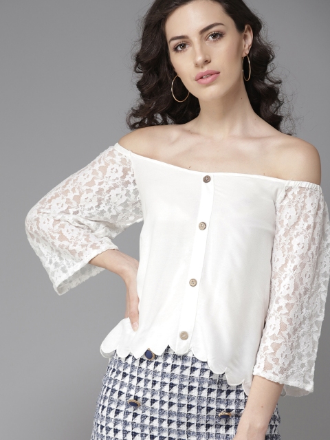 

Moda Rapido Women White Solid Bardot Top