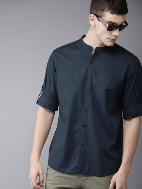 

HERE&NOW Men Navy Blue Slim Fit Solid Casual Shirt