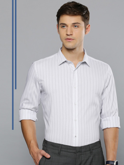 

Louis Philippe Ath.Work Men White & Blue Super Slim Fit Striped Smart Casual Shirt