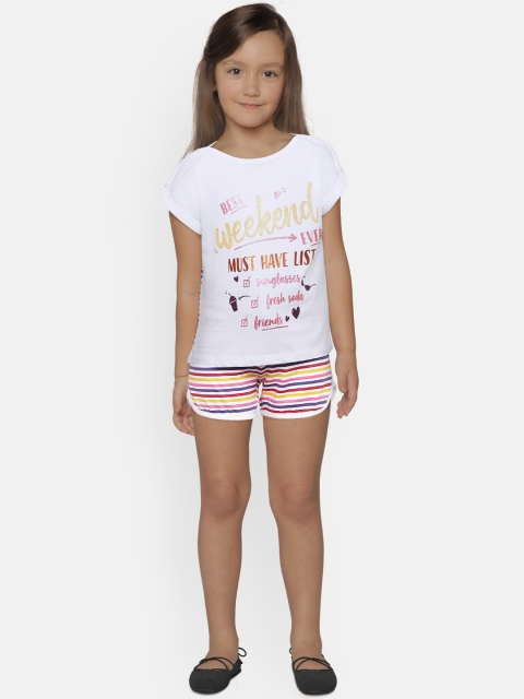 

United Colors of Benetton Girls White & Pink Printed Top with Shorts