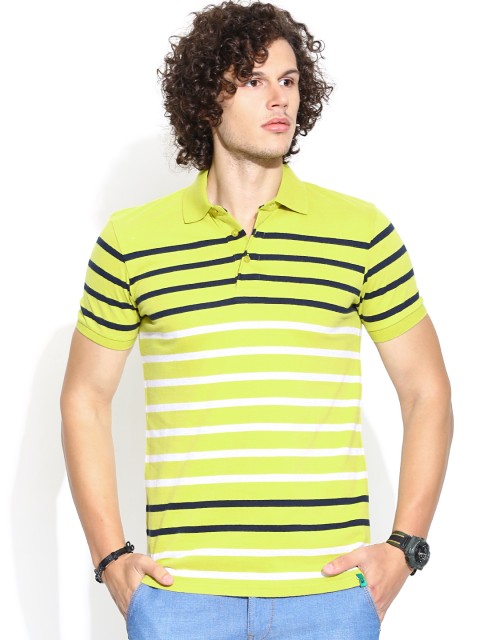 

United Colors of Benetton Lemon Yellow Striped Polo T-shirt