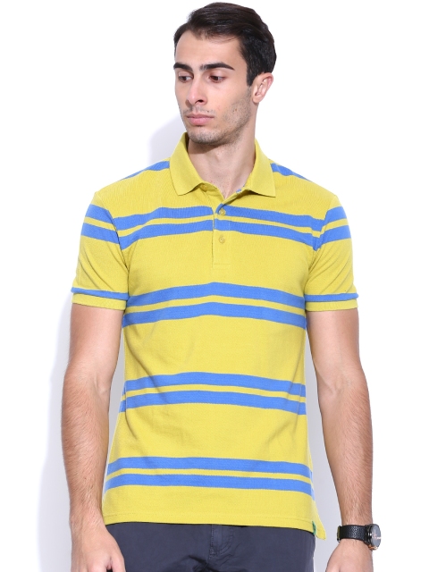 

United Colors of Benetton Yellow & Blue Striped Polo T-shirt