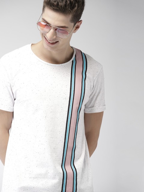

Mast & Harbour Men Off-White Striped Round Neck T-shirt