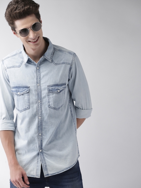 

Mast & Harbour Men Blue Regular Fit Faded Denim Casual Shirt
