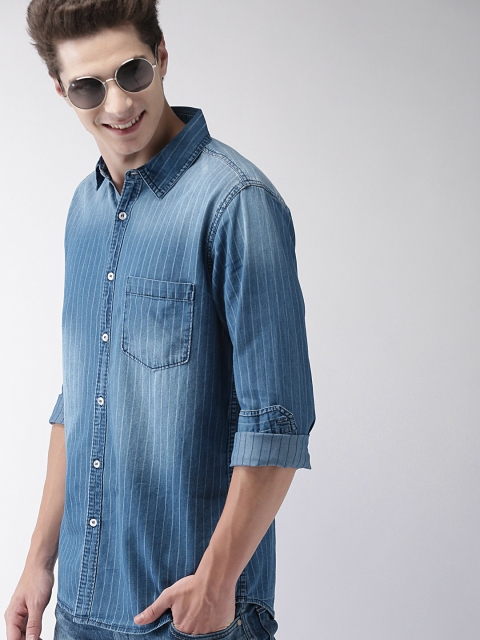 

Mast & Harbour Men Blue Regular Fit Faded Denim Shirt