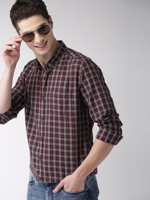 

Mast & Harbour Men Burgundy & Black Checked Casual Shirt