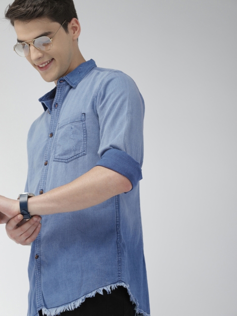 

Mast & Harbour Men Blue Regular Fit Faded Denim Shirt