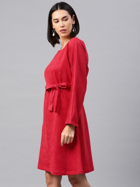 

EMBLAZE Women Red Solid Fit and Flare Dress