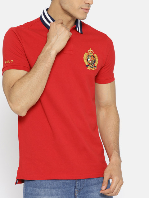 

Polo Ralph Lauren Men Red Solid Custom Slim FitPolo Collar T-shirt