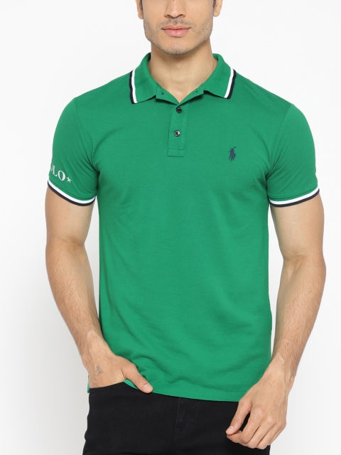 

Polo Ralph Lauren Men Green Solid Polo Collar T-shirt