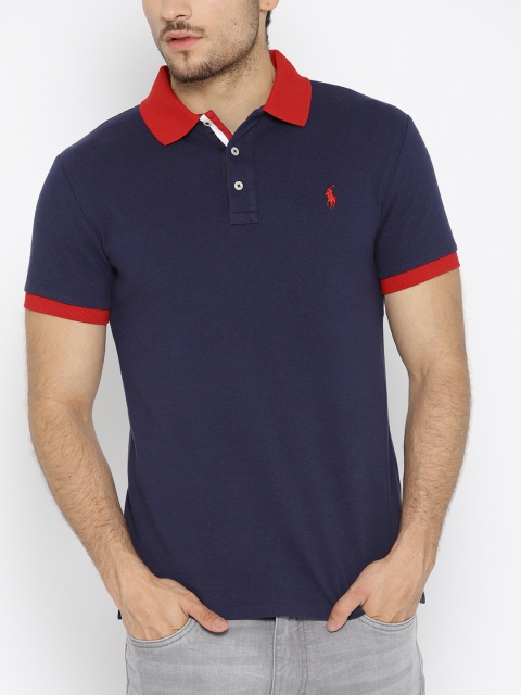 

Polo Ralph Lauren Men Navy Blue Solid Polo Collar T-shirt