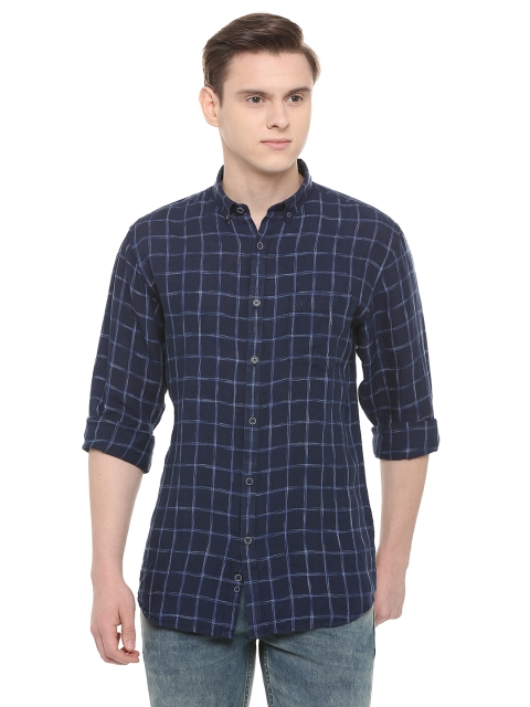 

Allen Solly Men Navy Blue Slim Fit Checked Linen Casual Shirt