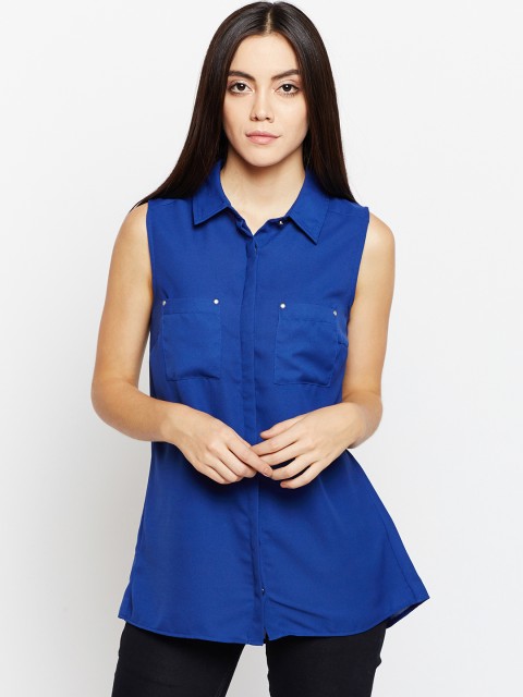 

Oxolloxo Women Blue Regular Fit Solid Casual Shirt