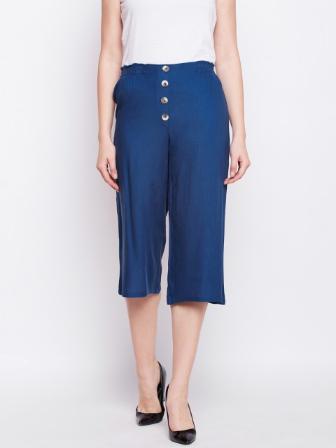 

Oxolloxo Women Blue Regular Fit Solid Culottes