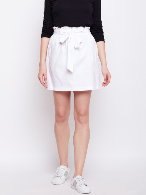 

Oxolloxo Women White Solid A-Line Skirt