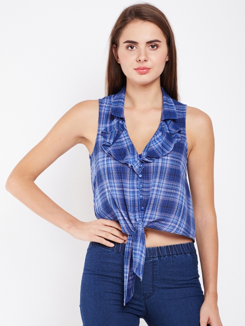 

Oxolloxo Women Blue Regular Fit Checked Casual Shirt