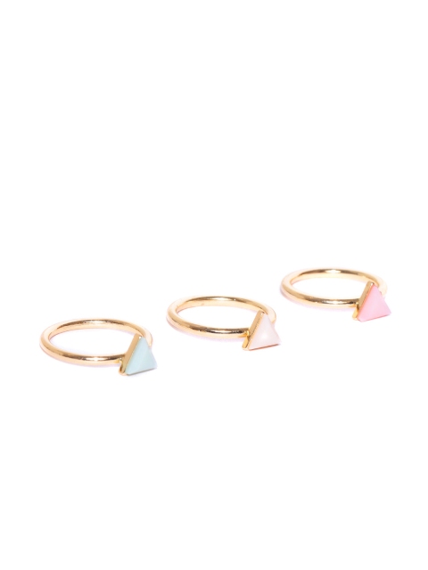 

KARATCART Women Set of 3 Gold-Plated Stone-Studded Triangular Adjustable Finger Rings, Multi