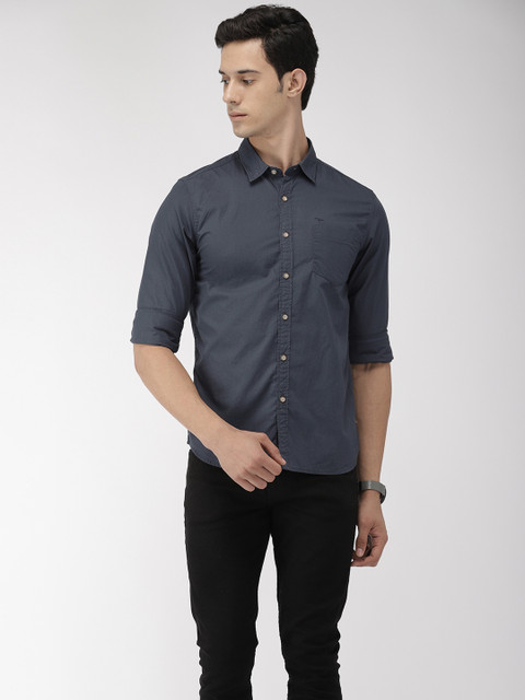 

Flying Machine Men Navy Blue Regular Fit Solid Casual Shirt