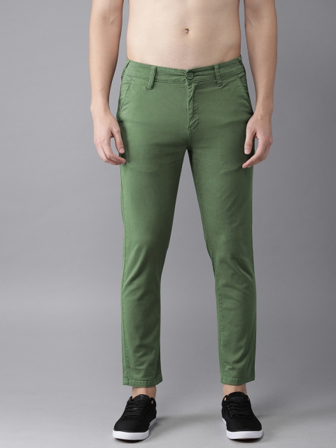 

Moda Rapido Men Olive Green Slim Fit Solid Regular Cropped Trousers