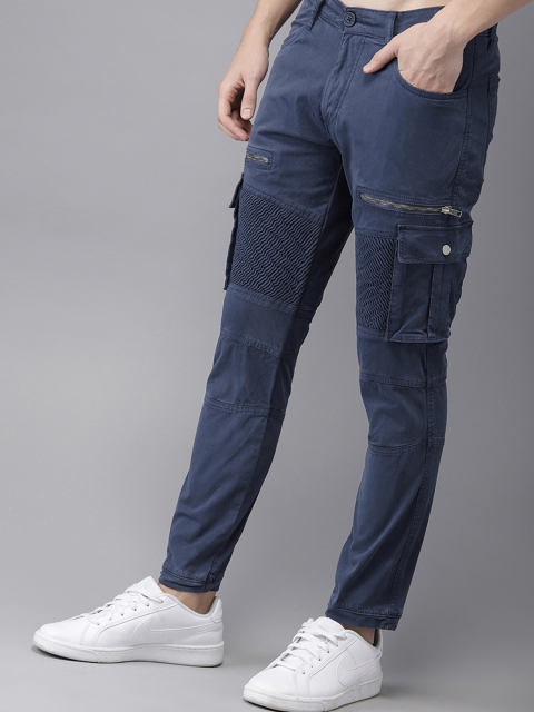 

Moda Rapido Men Navy Blue Regular Fit Solid Cargos