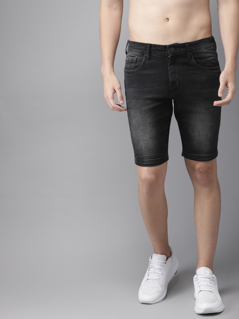 

HERE&NOW Men Black Solid Regular Fit Denim Shorts