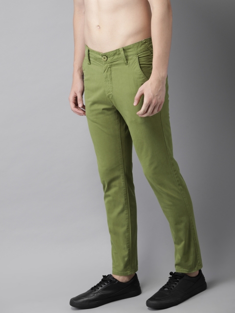 

HERE&NOW Men Olive Green Slim Fit Solid Chinos