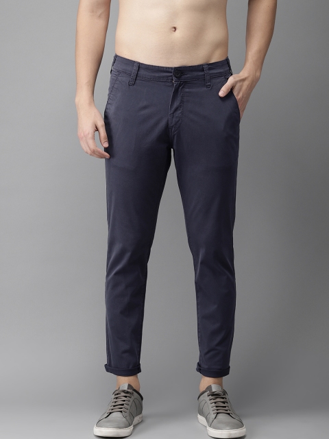 

HERE&NOW Men Navy Slim Fit Solid Chinos, Navy blue