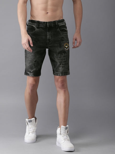 

Moda Rapido Men Black Printed Slim Fit Denim Shorts
