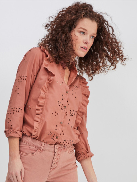 

promod Women Peach-Coloured Regular Fit Self Design Casual Shirt