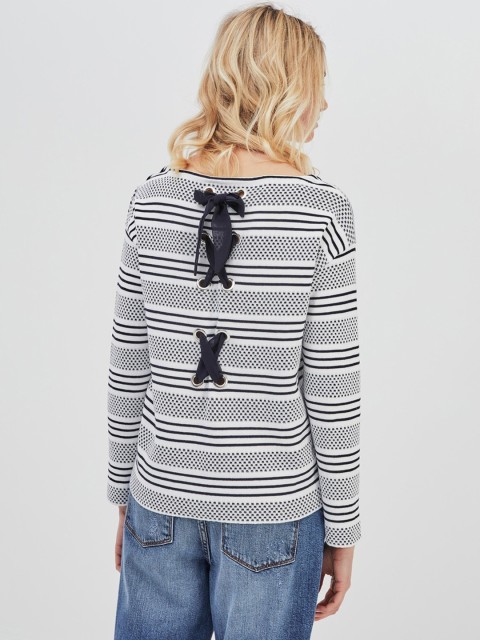 

promod Women White & Navy Blue Self Design Sweater