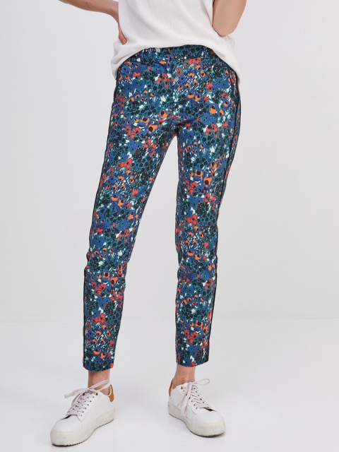 

promod Women Multicoloured Slim Fit Printed Regular Trousers, Multi