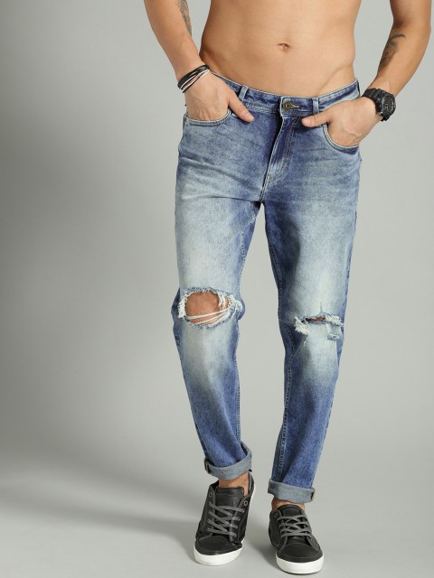 

Roadster Men Blue Carrot Regular Fit Mid-Rise Slash Knee Stretchable Jeans