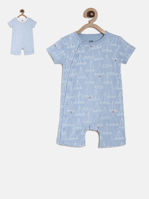 

MINI KLUB Boys Pack of 2 Blue Rompers, Multi