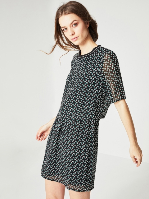 

promod Women Black Printed Fit & Flare Dress