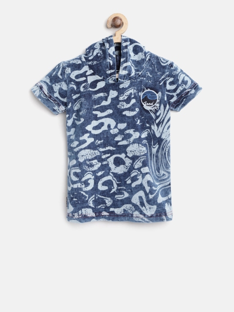 

Gini and Jony Boys Navy Blue Printed Hooded T-shirt