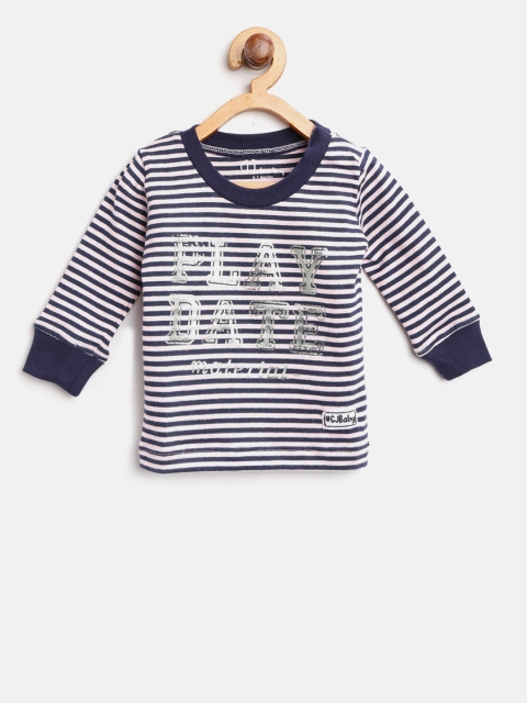

Gini and Jony Boys Navy & Pink Striped Round Neck T-shirt, Navy blue