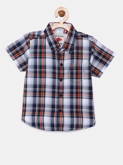 

Gini and Jony Boys Grey & Navy Blue Regular Fit Checked Casual Shirt
