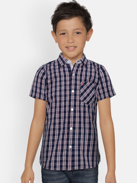 

Gini and Jony Boys Navy Blue & Beige Slim Fit Checked Casual Shirt