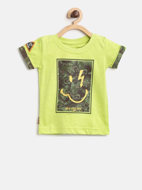 

Gini and Jony Boys Lime Green Printed Round Neck T-shirt