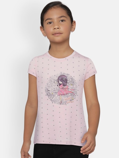 

Palm Tree Girls Pink Striped Round Neck T-shirt