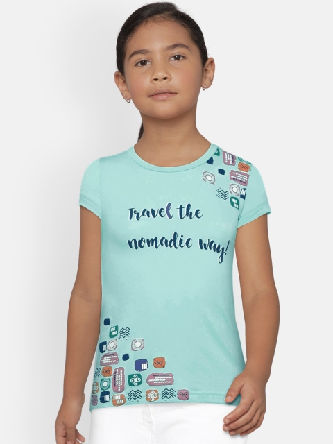 

Gini and Jony Girls Sea Green Printed Round Neck T-shirt