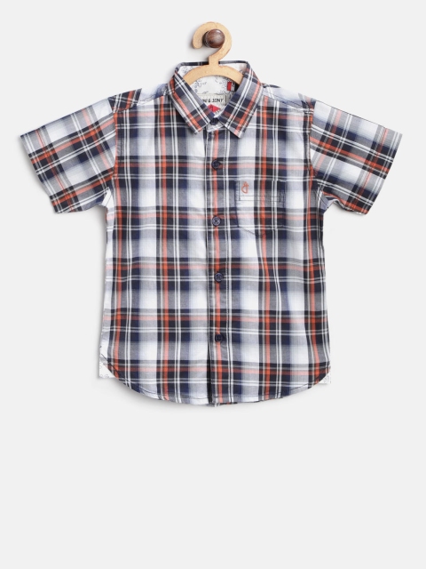 

Gini and Jony Boys Navy Blue & Orange Regular Fit Checked Casual Shirt