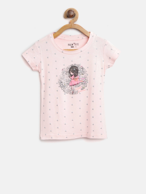 

Palm Tree Girls Pink & Grey Printed Round Neck T-shirt